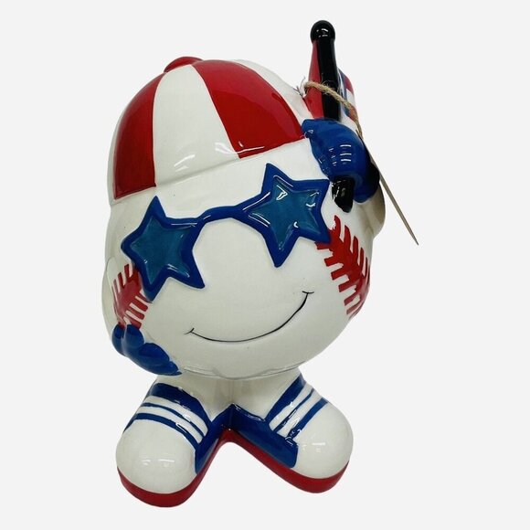 Stars & Stripes July 4th Independence Day Baseball Ball Boy Figurine Patriotic - Picture 1 of 5